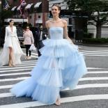 Baby Blue Elegant Dress Prom Gowns Layered Tulle Strapless Long Party Dresses For Women Corset Tulle Dress Vestidos De N