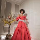 Modest Coral Red Silk Satin Formal Dresses Handmade Off The Shoulder Long Evening Gown 2023 Prom Party Dress Puffy فس
