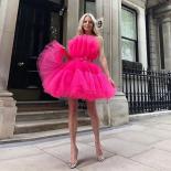 Hot Pink Short Prom Formal Dress Girls Robe De Soiree Above Knee Strapless Puffy Tulle Cocktail Gowns With Sashes Custom