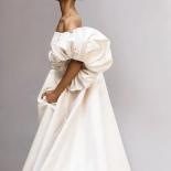 High Quality Off White Formal Jumpsuits Off The Shoulder Puff Sleeves Silk Satin Prom Gowns Arabic Dubai Women Evening J