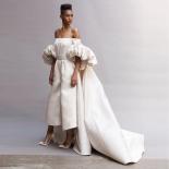 High Quality Off White Formal Jumpsuits Off The Shoulder Puff Sleeves Silk Satin Prom Gowns Arabic Dubai Women Evening J
