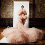 Peach Pink Puffy Tulle Prom Gown High Low Party Dresses With Long Train 2023 Newest Celebrity Formal Occasion Dress Cust
