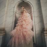 Blush Pink Tulle Prom Gowns Women Dresses Ruffled Puffy Tulle Long Train Summer Dress Photoshoot Tiered Special Occassio