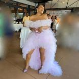 فستان سهرة Light Pink Tiered Tulle Prom Party Dress Off The Shoulder Long Formal Occasion Dresses Fluffy Ruffle