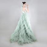 Charming Mint Green Tulle Party Dresses Ruffled One Shoulder Puffy Tiered Mesh Formal Dress Long Prom Gown Vestidos De F