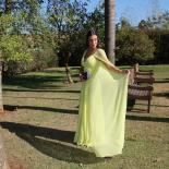 Elegant Light Yellow Chiffon Party Dresses With Cape Long V Neck فساتين السهرة Silk Chiffon Women Holiday Be
