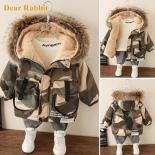 Winter Boy Coat Baby Parka Hooded Cotton Plus Velvet Thicken Warm Camouflage Jacket Children Outwear Kids Clothes Girls 