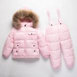 30 درجة الشتاء بيبي بوي بنات الأبيض بطة أسفل سترة الثلوج ارتداء معاطف مضادة للماء وزرة ملابس الأطفال مجموعة الاطفال