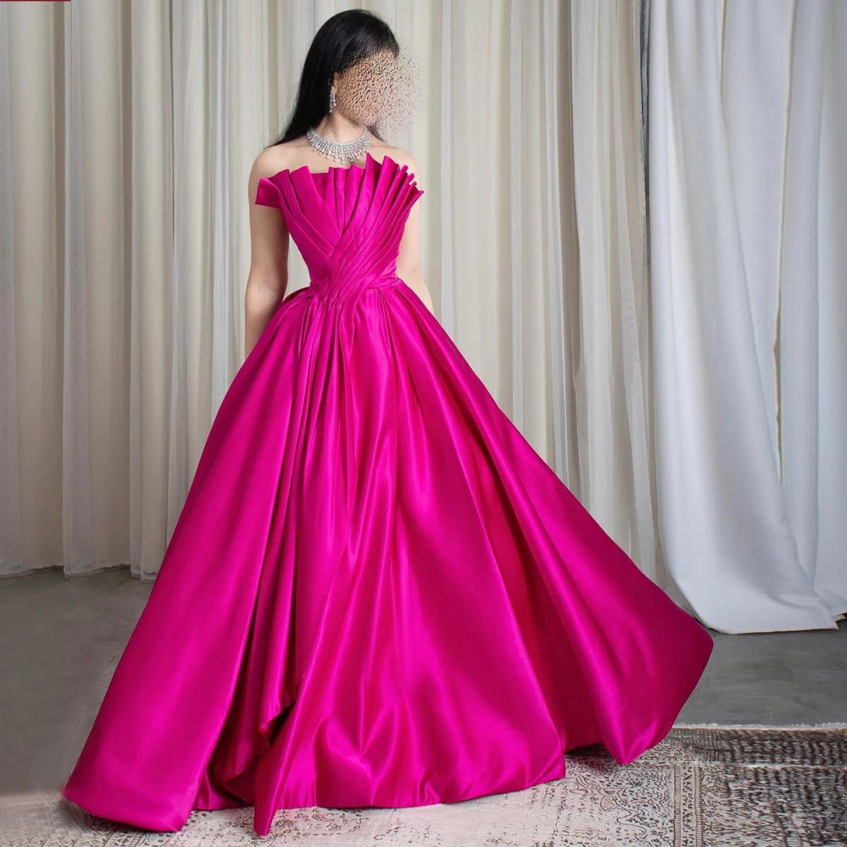 324 20 Sharon Said robe de soiree en Satin Fuchsia arabie saoudite dubai pour femmes mariage elegante festonnee longue formel Description
