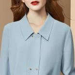 New Office Lady Elegant Lapel Light Blue Blouse Women Long Sleeve Double Breasted Shirt Female Commuter Clothes Blusas M