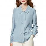 Nueva blusa azul claro elegante con solapa para mujer de oficina, camisa de manga larga con doble botonadura, ropa para ir al tr