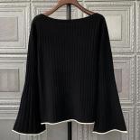 Jersey de manga larga con cuello de línea para mujer, suéter holgado con parte inferior de punto negro, primavera 2024