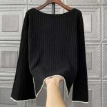 2024 Spring New Line Neck Women Pullover Long Sleeved Sweater Loose Black Knit Bottom Sweater Woman