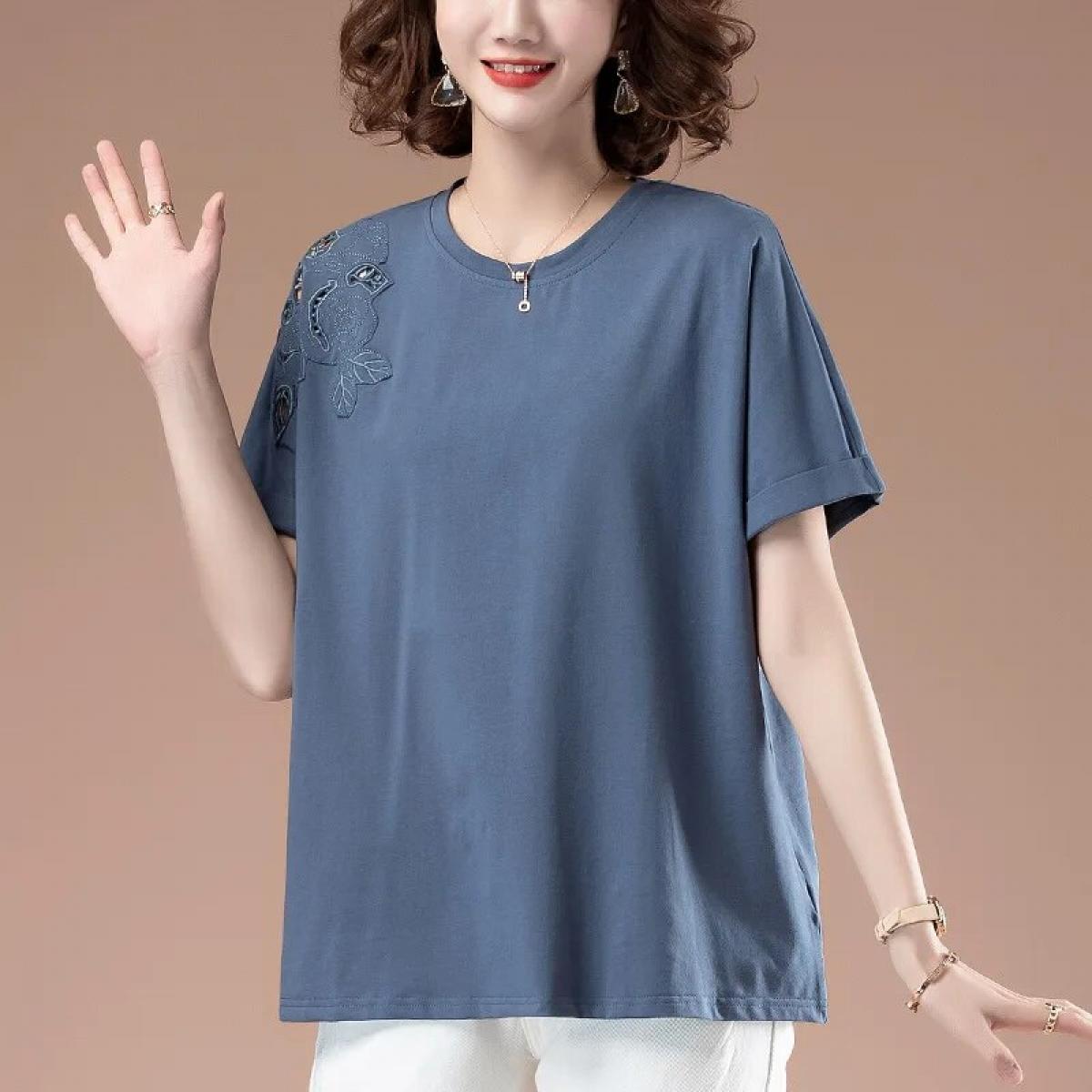 Camisetas Mujer 2023 novedad de verano Audal algodón manga corta cuello redondo Camiseta hueco bordado Tops blusa