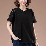 T Shirts Women 2023 Summer New Audal Cotton Short Sleeve O Neck T Shirt Hollow Embroidery Tops Blouse