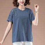T Shirts Women 2023 Summer New Audal Cotton Short Sleeve O Neck T Shirt Hollow Embroidery Tops Blouse