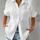 2023 verano Mujer Color sólido cómodo Casual bolsillo con solapa camisa De manga corta Camisas De Mujer