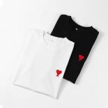 High Quality Three Dimensional Love Embroidery Couple White Short Sleeve T Shirt Pure Cotton Round Neck Loose Men Women 