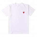 Camiseta de manga corta blanca con bordado de amor tridimensional para hombre y mujer, camisa holgada de algodón puro con cuello
