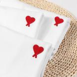 High Quality Three Dimensional Love Embroidery Couple White Short Sleeve T Shirt Pure Cotton Round Neck Loose Men Women 