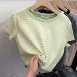 Camiseta de manga corta a rayas para mujer, camisa ajustada de algodón 2023, Color a juego, Top Y2k, novedad de verano