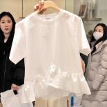 2023 New Women  Women Round Neck Peplum Stitching Short Sleeve T Shirt Female Irregular T Shirt