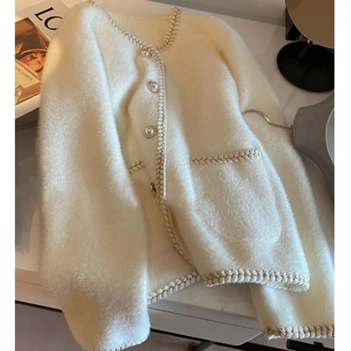 French Pearl Button Sweater Cardigan Top Spring Autumn Wear Soft Milk Cashmere Knit Coat