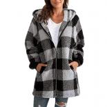 Abrigo de mujer 2023 nuevo abrigo holgado con cremallera y capucha a cuadros de manga larga y bolsillos