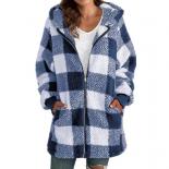 Women's Coat 2023 New Long Sleeve Plaid Hooded Zipper With Pockets Loose Coat Sweatshirt