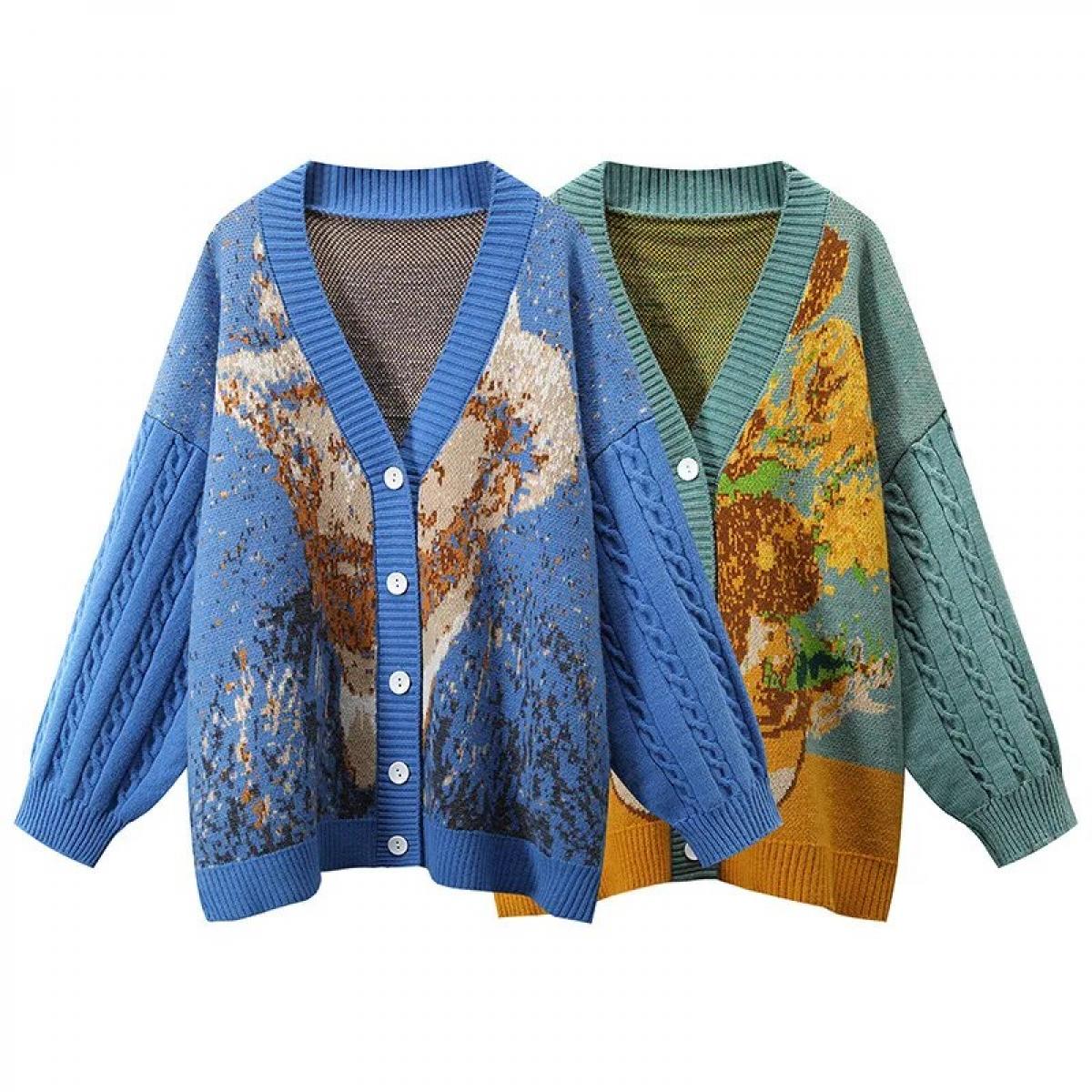 Cárdigan Vintage con cuello en V para mujer, abrigo artístico de diseño de otoño, suéter de nicho, cárdigans superiores Y2k a la