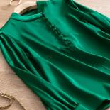 Camisa de seda pesada de manga larga con cuello levantado de seda de mora de Color sólido para Mujer camisa de moda para Mujer