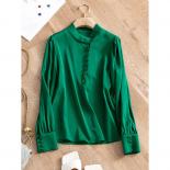Solid Color Mulberry Silk Stand Collar Long Sleeve Heavy Silk Shirt Tops Women Mujer  Fashion  Women Shirt