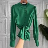 Solid Color Mulberry Silk Stand Collar Long Sleeve Heavy Silk Shirt Tops Women Mujer  Fashion  Women Shirt
