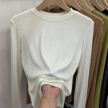 Camiseta básica de manga larga para mujer, camisa básica de algodón de hilo fino de alta elasticidad, Top ajustado Y2k de Color 