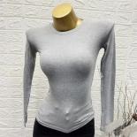 Camiseta básica de manga larga para mujer, camisa básica de algodón de hilo fino de alta elasticidad, Top ajustado Y2k de Color 