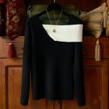 Diseño asimétrico Color Contraste Correa Correa Punto Suéter básico Mujer Jersey Jumper