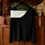 Diseño asimétrico Color Contraste Correa Correa Punto Suéter básico Mujer Jersey Jumper