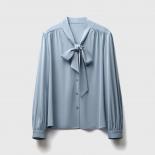 Nueva primavera otoño Color sólido Oficina señora blusa mujer camisa arco Tops manga larga Casual Ol estilo blusas sueltas mujer