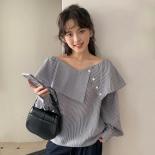  Chic Autumn French Niche V Neck Splicing Ruffled Design Loose Solid Color Long Sleeve Shirt Woman Tops