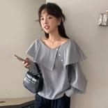  Chic Autumn French Niche V Neck Splicing Ruffled Design Loose Solid Color Long Sleeve Shirt Woman Tops