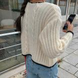 Sweaters For Women Autumn Temperament Crewneck Contrast Color Edging Loose Long Sleeve Embroidery Knitwear  Chic