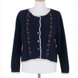 Sweaters For Women Autumn Temperament Crewneck Contrast Color Edging Loose Long Sleeve Embroidery Knitwear  Chic