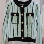 2023 New Bow Buckle Letter Embroidery Hollowed Out Round Neck Knitted Cardigan Loose Top For Women's Autumn