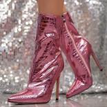 2023 Nuovi stivali da donna in metallo con cerniera laterale Design stivaletti a punta media stivali tacco alto sottili scarpe d