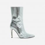 2023 جديد أحذية النساء المعادن الجانب سستة تصميم منتصف أشار حذاء من الجلد رقيقة أحذية عالية الكعب أحذية النساء الحفلات بوتاس دي 
