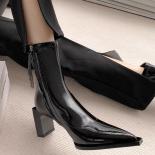 2024 المرأة أشار تو أحذية عالية الكعب أحذية بوت قصيرة موضة مريحة حذاء من الجلد الخريف مصمم كعب سميك الأحذية النسائية