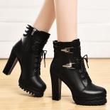 Autumn Ankle Boots Women's Thick Heel Short Boots 2023 British Style High Heel Women's Black Shoes Retro Lace Up Women's