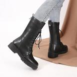 Nuovi stivali a metà polpaccio scarpe stringate da donna autunno inverno moda cerniera piattaforma nera tacco elastico moto punk