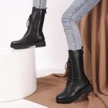 Nuevo Botas de media caña con cordones para mujer, moda Otoño Invierno, cremallera, tacón de plataforma negro, elástico, estilo 
