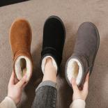 Botas de invierno clásicas de alta calidad para mujer, botas de nieve de piel para mujer, botas cortas cálidas de lana con barri